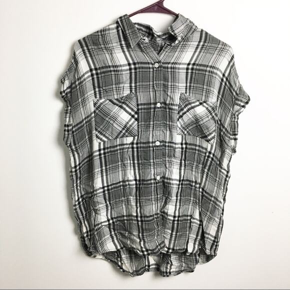 So Sleeveless Button Down Top Gray White Large - Picture 1 of 10